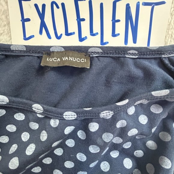 Luca Vanucci Womens Short Sleeve Polka Dot Midi Dress Navy Blue Pockets Casual - Picture 3 of 7